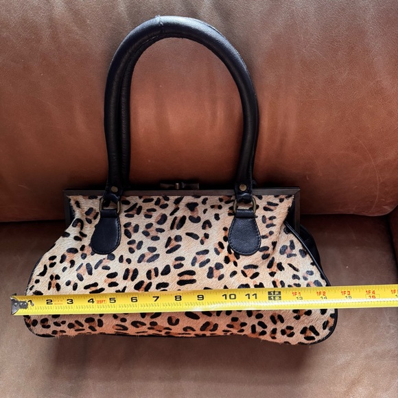 Vintage calf hair Leopard Print animal pony leather bag kisslock David Jeffery - Picture 9 of 15